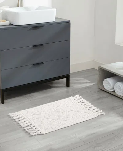 Jean Pierre New York Ricardo Fringe Cotton Bath Rug 21"x 41" In White