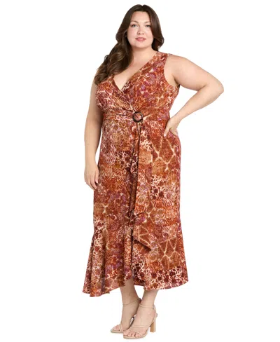 R & M Richards Plus Size V-neck Sleeveless Maxi Dress In Brown