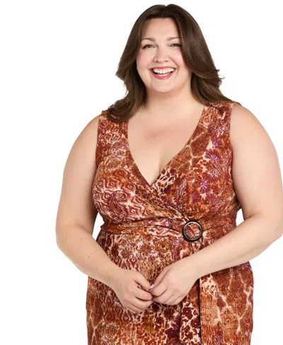 R & M Richards Plus Size V-neck Sleeveless Maxi Dress In Brown