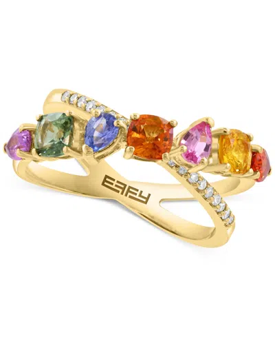 Effy Collection Effy Multi-sapphire (2 Ct. T.w.) & Diamond (1/10 Ct. T.w.) Crossover Statement Ring In 14k Yellow Go In Blue