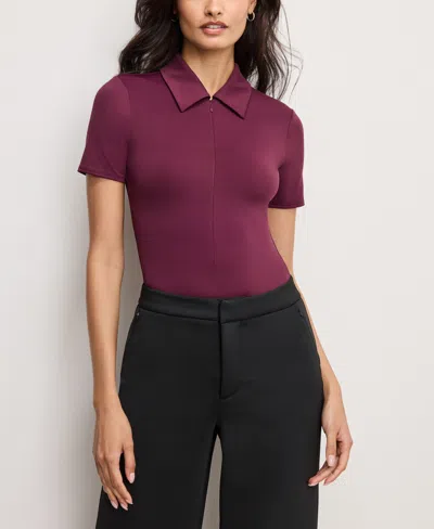 Good American Scuba Collared Bodysuit In Burgundy