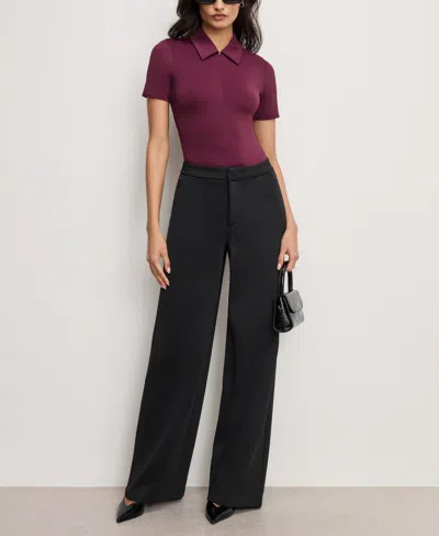 Good American Scuba Collared Bodysuit In Burgundy