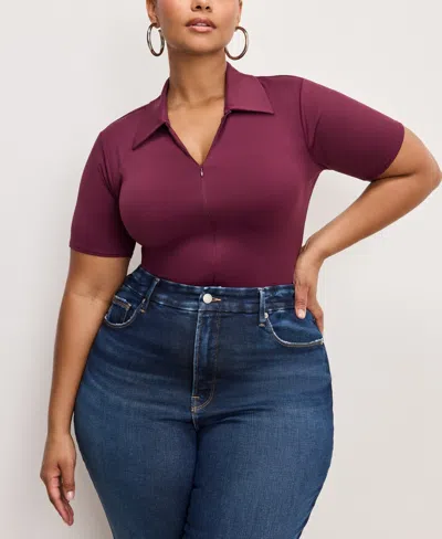 Good American Scuba Collared Bodysuit In Burgundy