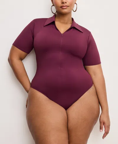 Good American Scuba Collared Bodysuit In Burgundy