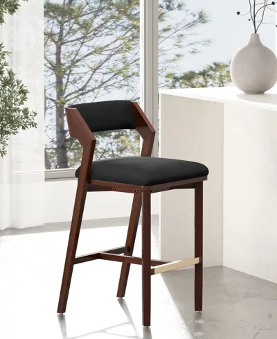Manhattan Comfort Patricia 39.2" Velvet Upholstered Barstool In Black