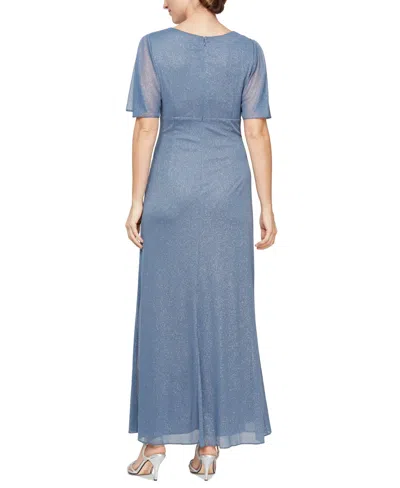 Sl Fashions Women's Glitter Mesh Embellished Gown In Blue