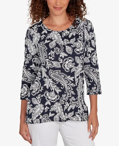 Ruby Rd. Plus Size Jacobean Paisley Puff Print Top In Black