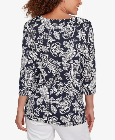 Ruby Rd. Plus Size Jacobean Paisley Puff Print Top In Black