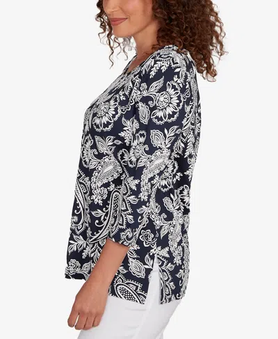 Ruby Rd. Plus Size Jacobean Paisley Puff Print Top In Black