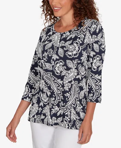 Ruby Rd. Plus Size Jacobean Paisley Puff Print Top In Black