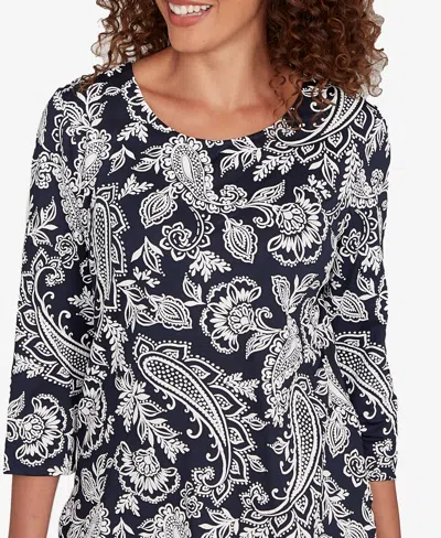 Ruby Rd. Plus Size Jacobean Paisley Puff Print Top In Black