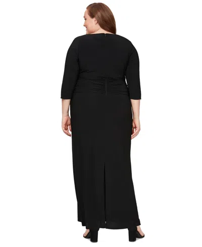 Sl Fashions Plus Size Embellished-sleeve Ruched Gown In Black
