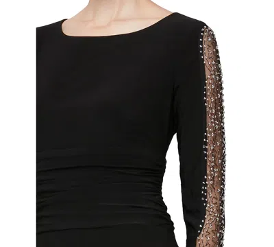 Sl Fashions Plus Size Embellished-sleeve Ruched Gown In Black