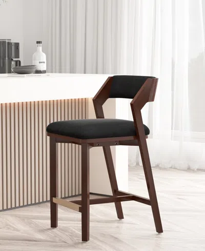 Manhattan Comfort Patricia 36.2" Velvet Upholstered Counter Stool In Brown