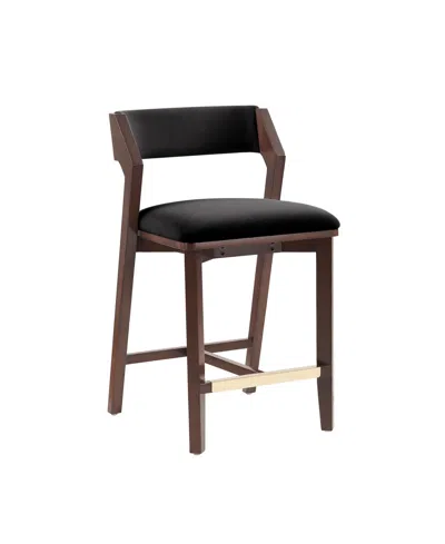 Manhattan Comfort Patricia 36.2" Velvet Upholstered Counter Stool In Brown