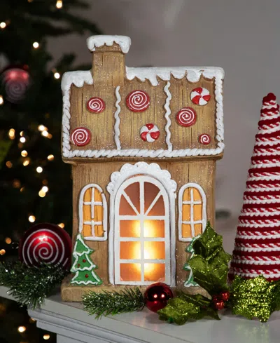 Northlight 14" Led Peppermint Gingerbread House Christmas Decoration In Brown