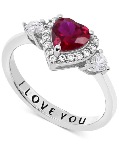 Macy's Amethyst (5/8 Ct.t.w.) And White Topaz (1/2 Ct.t.w.) 'i Love You' Message Ring In Sterling Silver In Red