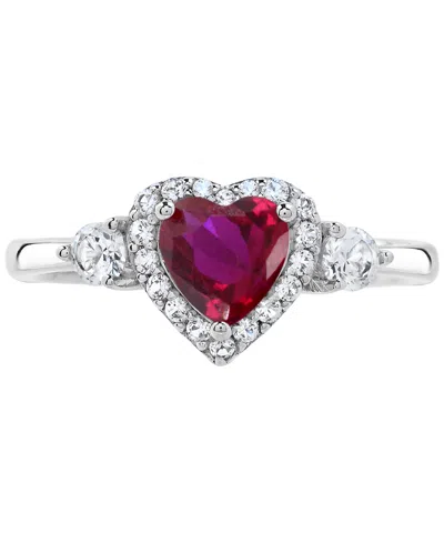 Macy's Amethyst (5/8 Ct.t.w.) And White Topaz (1/2 Ct.t.w.) 'i Love You' Message Ring In Sterling Silver In Red