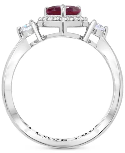 Macy's Amethyst (5/8 Ct.t.w.) And White Topaz (1/2 Ct.t.w.) 'i Love You' Message Ring In Sterling Silver In Red