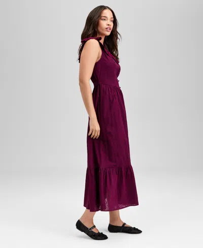 And Now This Women's Cotton Ruffle-trim Scoop-neck Voile Maxi Dress, Exclusively At Macy's In Purple