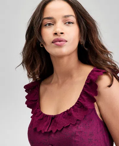 And Now This Women's Cotton Ruffle-trim Scoop-neck Voile Maxi Dress, Exclusively At Macy's In Purple