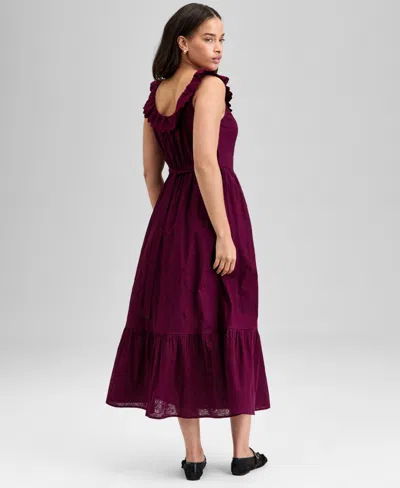And Now This Women's Cotton Ruffle-trim Scoop-neck Voile Maxi Dress, Exclusively At Macy's In Purple