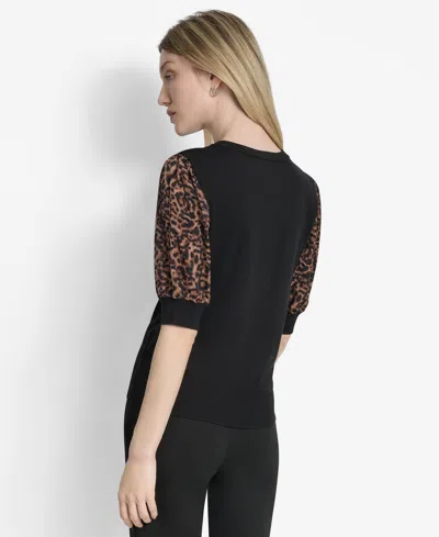 Dkny Women's Mixed-media Printed-sleeve Top In Black