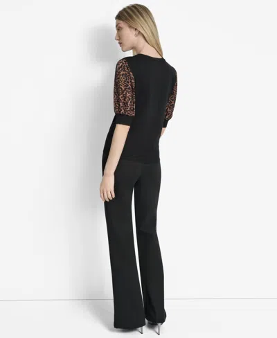 Dkny Women's Mixed-media Printed-sleeve Top In Black