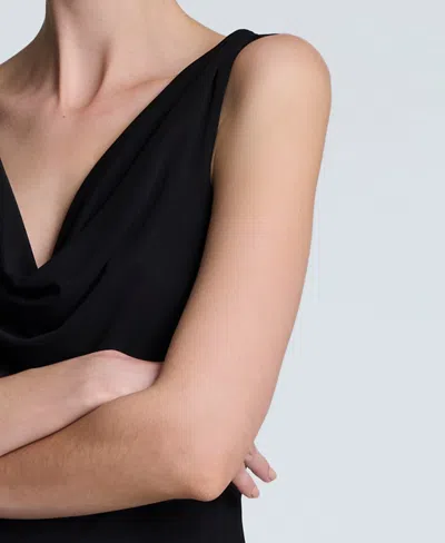 Kenneth Cole Asymmetrical Hem Cowl Neck Dress In Black