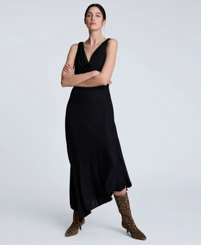 Kenneth Cole Asymmetrical Hem Cowl Neck Dress In Black