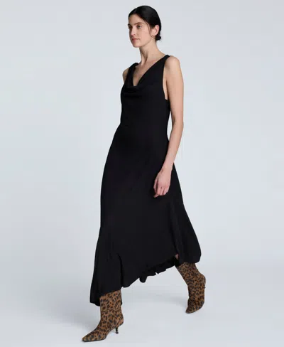 Kenneth Cole Asymmetrical Hem Cowl Neck Dress In Black