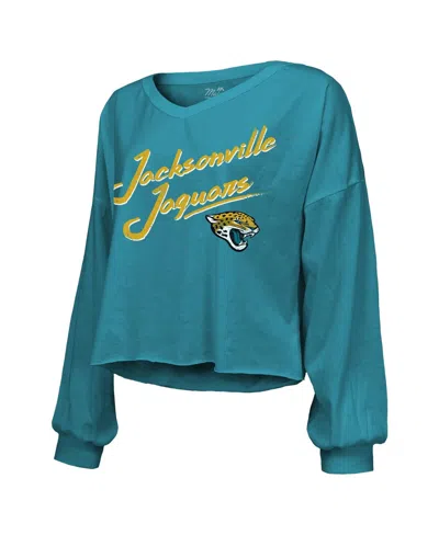 Majestic Women's Travis Hunter Teal Jacksonville Jaguars 2025 Nfl Draft First Round Pick Off-shoulder Script In Blue