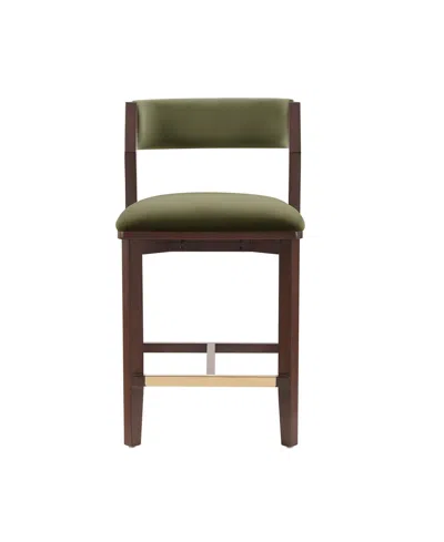Manhattan Comfort Patricia 36.2" Velvet Upholstered Counter Stool In Green