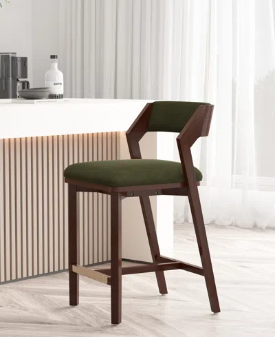 Manhattan Comfort Patricia 36.2" Velvet Upholstered Counter Stool In Green