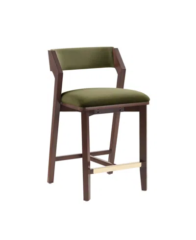 Manhattan Comfort Patricia 36.2" Velvet Upholstered Counter Stool In Green