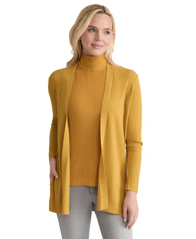 Jones New York Women's Sutton Ribbed Long-sleeve Cardigan Sweater In Gold