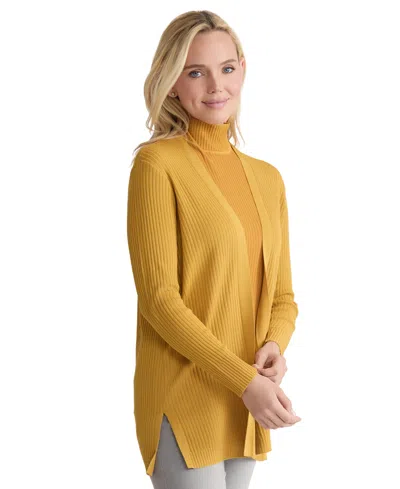 Jones New York Women's Sutton Ribbed Long-sleeve Cardigan Sweater In Gold