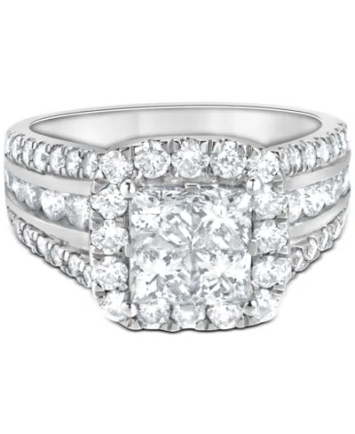 Macy's Diamond Princess Quad Cluster Halo Engagement Ring (2-1/2 Ct. T.w.) In 14k White Gold In Metallic