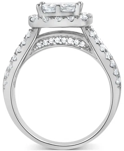 Macy's Diamond Princess Quad Cluster Halo Engagement Ring (2-1/2 Ct. T.w.) In 14k White Gold In Metallic