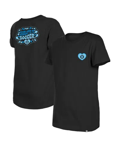 New Era Big Girls Black Charlotte Fc Bubble Heart T-shirt In Black