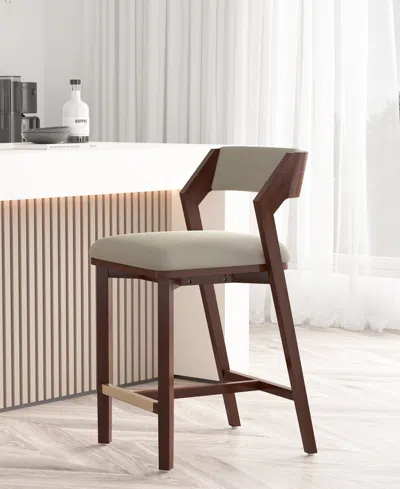 Manhattan Comfort Patricia 36.2" Velvet Upholstered Counter Stool In Neutral