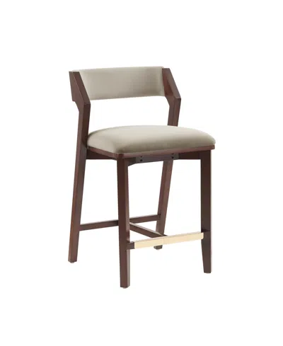 Manhattan Comfort Patricia 36.2" Velvet Upholstered Counter Stool In Neutral