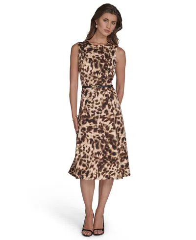 Halston Women's Printed Scuba Crepe A-line Dress In Brown