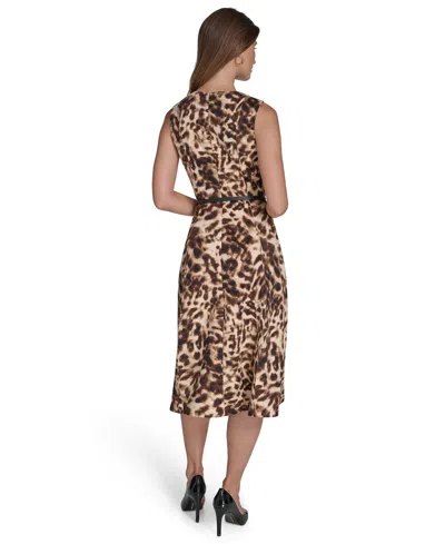 Halston Women's Printed Scuba Crepe A-line Dress In Brown