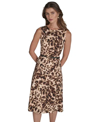 Halston Women's Printed Scuba Crepe A-line Dress In Brown