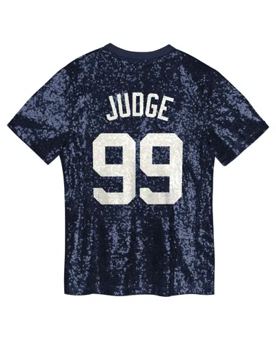 Outerstuff Juniors Aaron Judge Navy New York Yankees Name Number Sequin V-neck Top In Blue