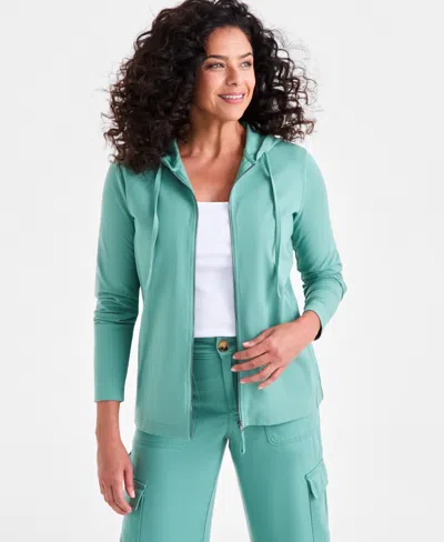 Style & Co Women's Zip-front Hooded Sweatshirt, Created For Macy's In Green