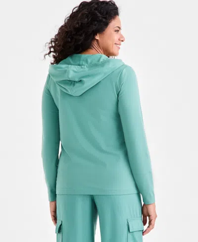 Style & Co Women's Zip-front Hooded Sweatshirt, Created For Macy's In Green