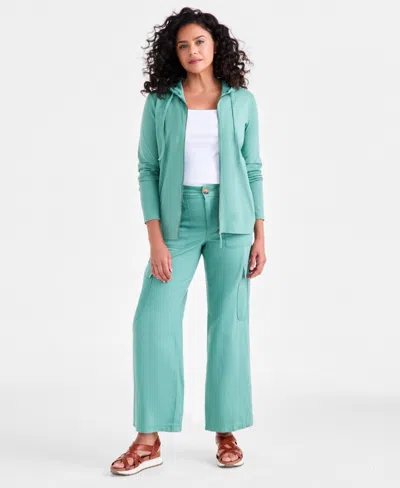 Style & Co Women's Zip-front Hooded Sweatshirt, Created For Macy's In Green