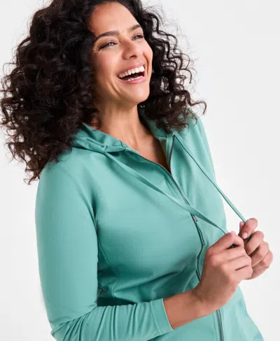 Style & Co Women's Zip-front Hooded Sweatshirt, Created For Macy's In Green